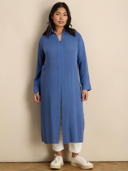 Live Unlimited Split Front Crinkle Tunic Top, Blue, Blue