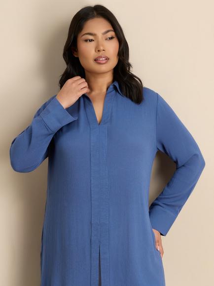 Live Unlimited Split Front Crinkle Tunic Top, Blue - view 2, Blue