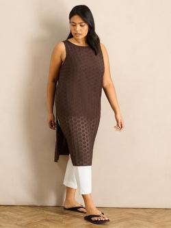 Live Unlimited Geo Print Scoop Neck Tunic, Brown, Brown