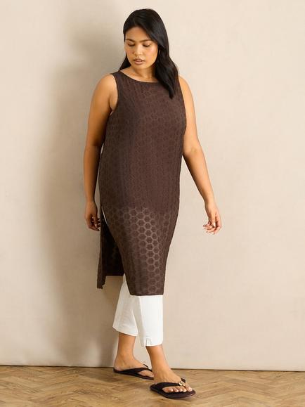 Live Unlimited Geo Print Scoop Neck Tunic, Brown, Brown