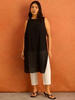 Live Unlimited Geo Print Scoop Neck Tunic, Black, Black