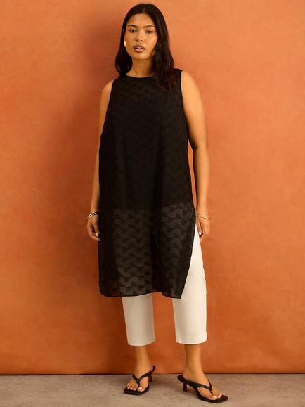 Live Unlimited Geo Print Scoop Neck Tunic, Black, Black
