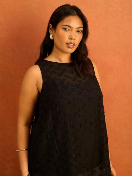 Live Unlimited Geo Print Scoop Neck Tunic, Black - view 2, Black