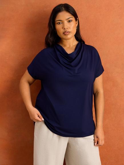 Live Unlimited Cowl Neck Top, Blue, Blue