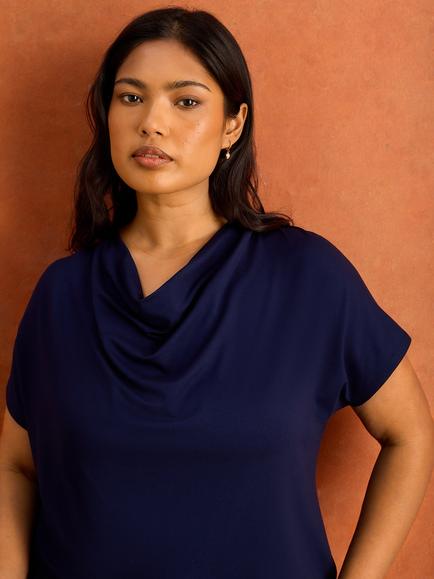 Live Unlimited Cowl Neck Top, Blue - view 2, Blue