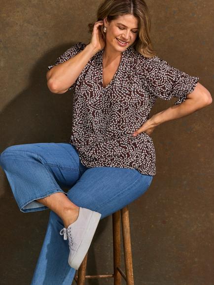 Live Unlimited V-Neck Abstract Top, Brown - view 2, Brown