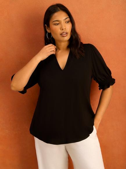 Live Unlimited V Neck Blouse, Black, Black