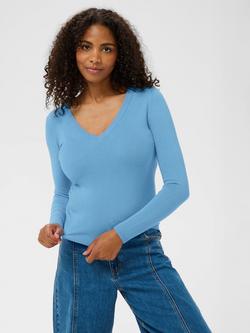 KAFFE Malou Fine Knit V-Neck Jumper, Azure Blue, Azure Blue