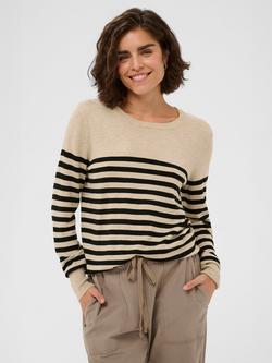 KAFFE Lizza Striped Crew Neck Jumper, Beige/Black, Beige/Black