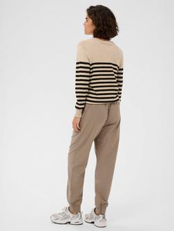 KAFFE Lizza Striped Crew Neck Jumper, Beige/Black - view 2, Beige/Black