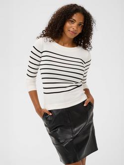 KAFFE Lizza Striped Boat Neck Jumper, White/Black, White/Black