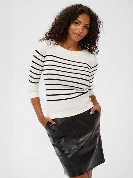 KAFFE Lizza Striped Boat Neck Jumper, White/Black, White/Black