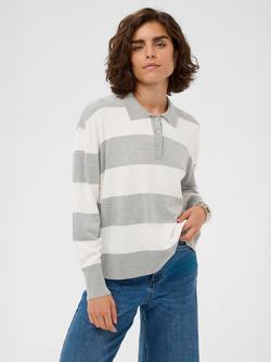 KAFFE Lizza Striped Polo Neck Jumper, Light Grey/Chalk, Light Grey/Chalk