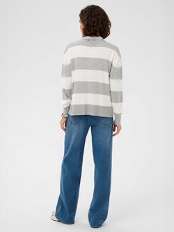 KAFFE Lizza Striped Polo Neck Jumper, Light Grey/Chalk - view 2, Light Grey/Chalk