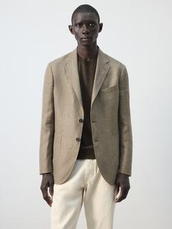 Mango Linen Blazer, Brown, Brown