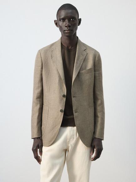 Mango Linen Blazer, Brown, Brown