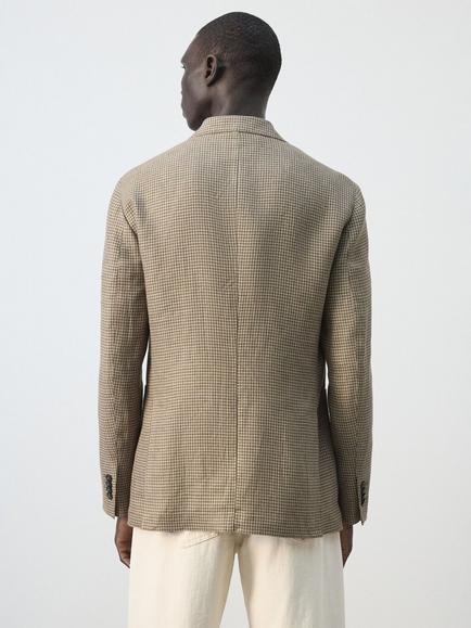 Mango Linen Blazer, Brown - view 2, Brown