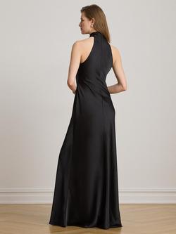 Lauren Ralph Lauren Halterneck Satin Maxi Dress, Black - view 2, Black