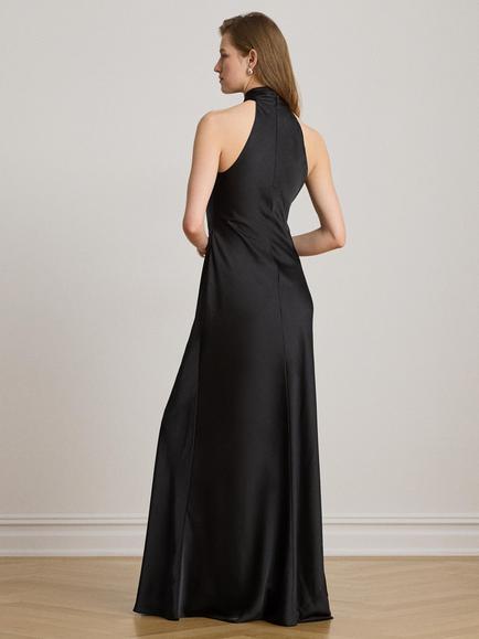 Lauren Ralph Lauren Halterneck Satin Maxi Dress, Black - view 2, Black