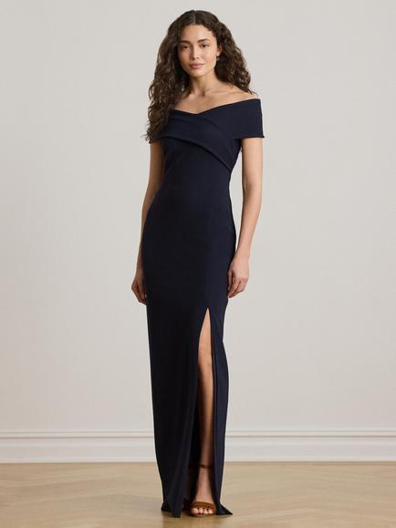 Lauren Ralph Lauren Off Shoulder Column Maxi Dress, Lauren Navy, Lauren Navy