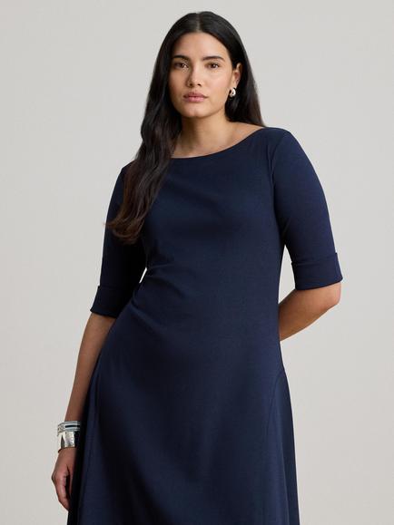 Lauren Ralph Lauren Munzie Short Sleeve Rib Knit Midi Day Dress, Lauren Navy, Lauren Navy