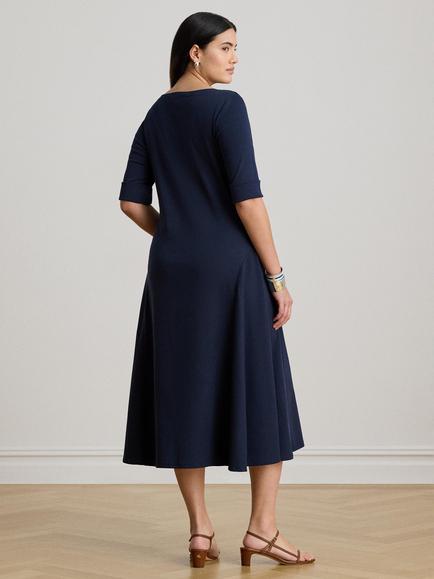 Lauren Ralph Lauren Munzie Short Sleeve Rib Knit Midi Day Dress, Lauren Navy - view 2, Lauren Navy