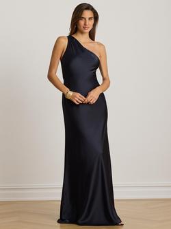 Lauren Ralph Lauren One Shoulder Sateen Maxi Dress, Lauren Navy, Lauren Navy