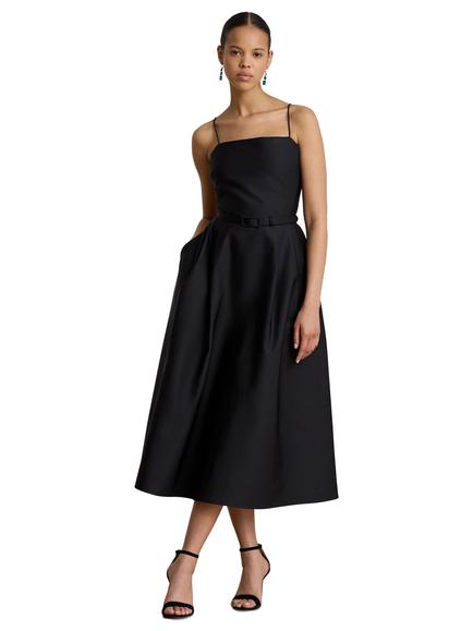 Lauren Ralph Lauren Belted Spaghetti Strap Flare Midi Dress, Black, Black