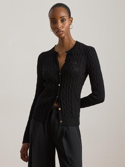 Lauren Ralph Lauren Cotton Blend Cable Knit Cardigan, Black
