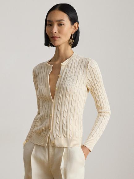 Lauren Ralph Lauren Cotton Blend Cable Knit Cardigan, Mascarpone Cream