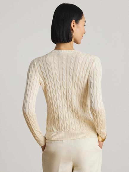 Lauren Ralph Lauren Cotton Blend Cable Knit Cardigan - view 2, Mascarpone Cream