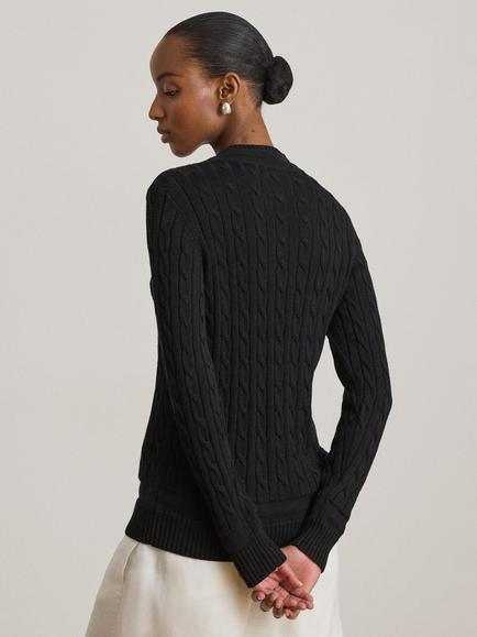 Lauren Ralph Lauren Cable Knit V-Neck Jumper, Black - view 2, Black