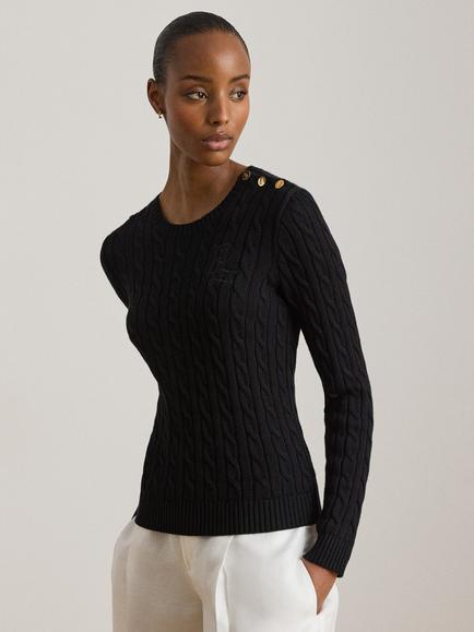 Lauren Ralph Lauren Slim Fit Cotton Blend Cable Knit Jumper, Black