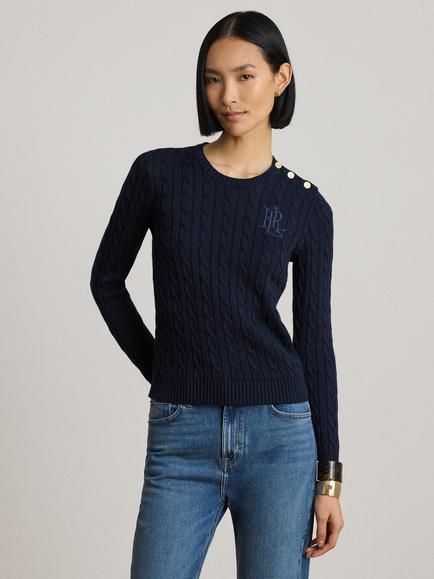 Lauren Ralph Lauren Slim Fit Cotton Blend Cable Knit Jumper, Lauren Navy