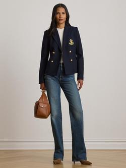 Lauren Ralph Lauren Double Breasted Cotton Rich Blazer, Lauren Navy, Lauren Navy