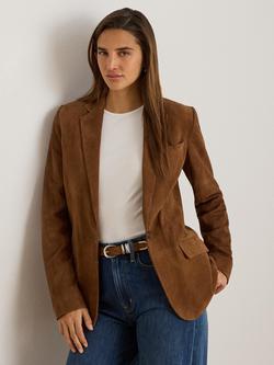 Lauren Ralph Lauren Single Breasted Suede Blazer, Light Tobacco, Light Tobacco