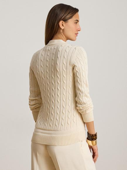 Lauren Ralph Lauren Cable Knit V-Neck Jumper, Mascarpone Cream - view 2, Mascarpone Cream