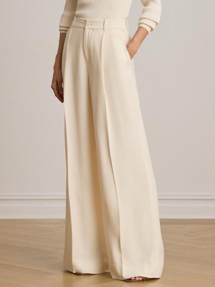 Lauren Ralph Lauren Kirahn Wide Leg Pleat Trousers, Mascarpone Cream, Mascarpone Cream