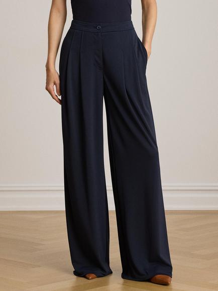 Lauren Ralph Lauren Chabrell Pleat Wide Leg Trousers, Lauren Navy, Lauren Navy