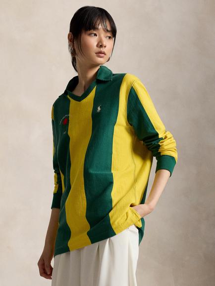 Polo Ralph Lauren Striped Cotton Rugby Shirt, Kelly Green/Canary Yellow, Kelly Green/Can Ylw