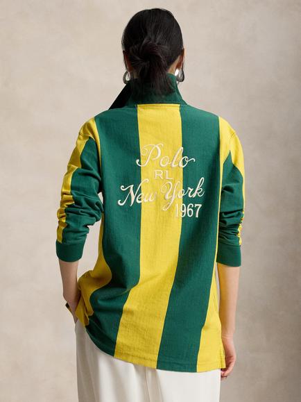 Polo Ralph Lauren Striped Cotton Rugby Shirt, Kelly Green/Canary Yellow - view 2, Kelly Green/Can Ylw