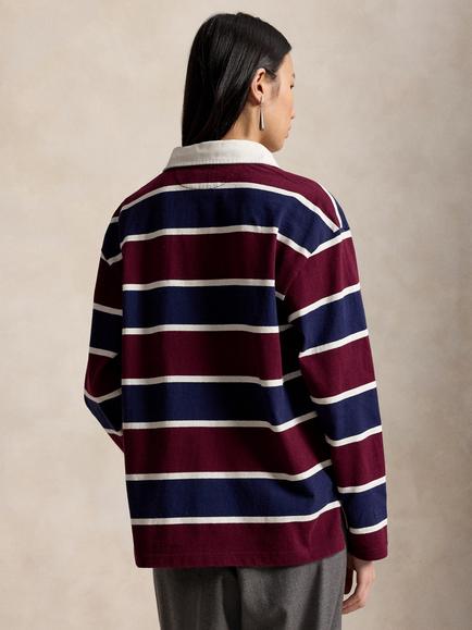 Polo Ralph Lauren Striped Cotton Rugby Shirt, Harvard Wine/Multi - view 2, Harvard Wine Multi
