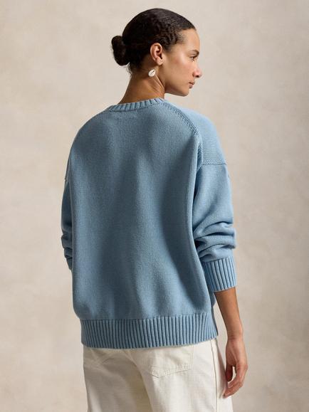 Polo Ralph Lauren Oversized Fit Polo Bear Cotton Knit Jumper, Blue Note - view 2, Blue Note