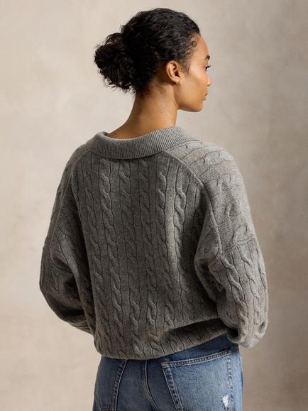 Polo Ralph Lauren Cable Knit Polo Collar Jumper, Outpost Gray Heather - view 2, Outpost Gray Hthr