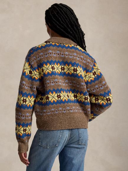 Polo Ralph Lauren Fair Isle Wool Blend Polo Jumper, Tan/Multi - view 2, Tan Multi