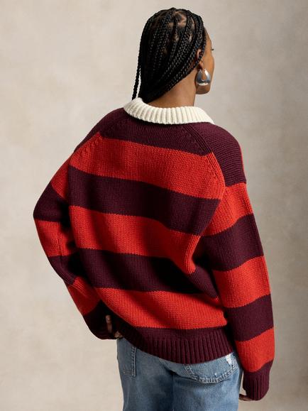 Polo Ralph Lauren Striped Wool Blend Rugby Jumper, Harvard Wine/Brandy Heather - view 2, Harvard Wine Brandy Heather