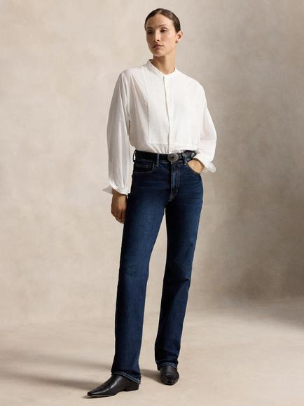 Polo Ralph Lauren Band Collar Cotton Shirt, White, White
