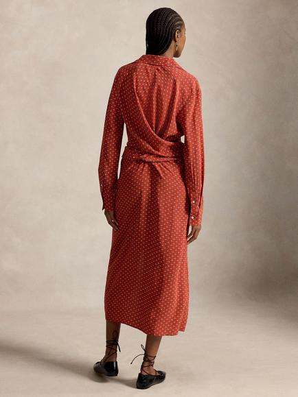 Polo Ralph Lauren Twist Back Tie Belt Midi Shirt Dress, Red/Cream/Multi - view 2, Red Cream Multi