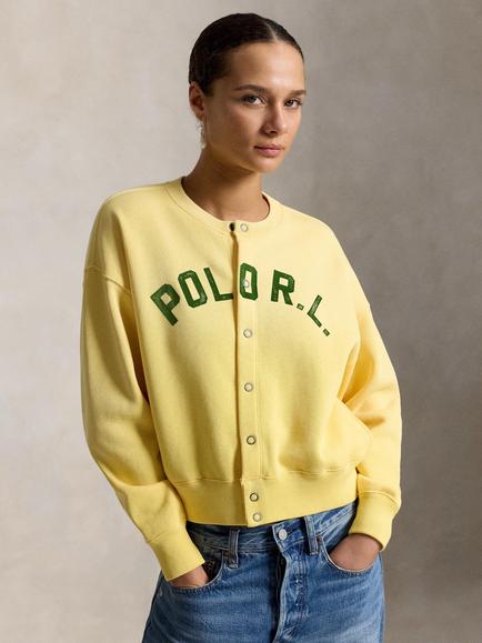 Polo Ralph Lauren Varsity Cotton Blend Fleece Cardigan, Banana Cream, Banana Cream