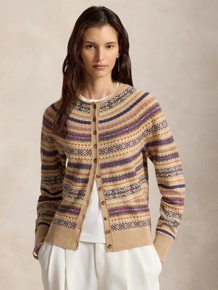 Polo Ralph Lauren Fair Isle Wool Blend Knit Cardigan, Brown/Multi, Brown/Multi